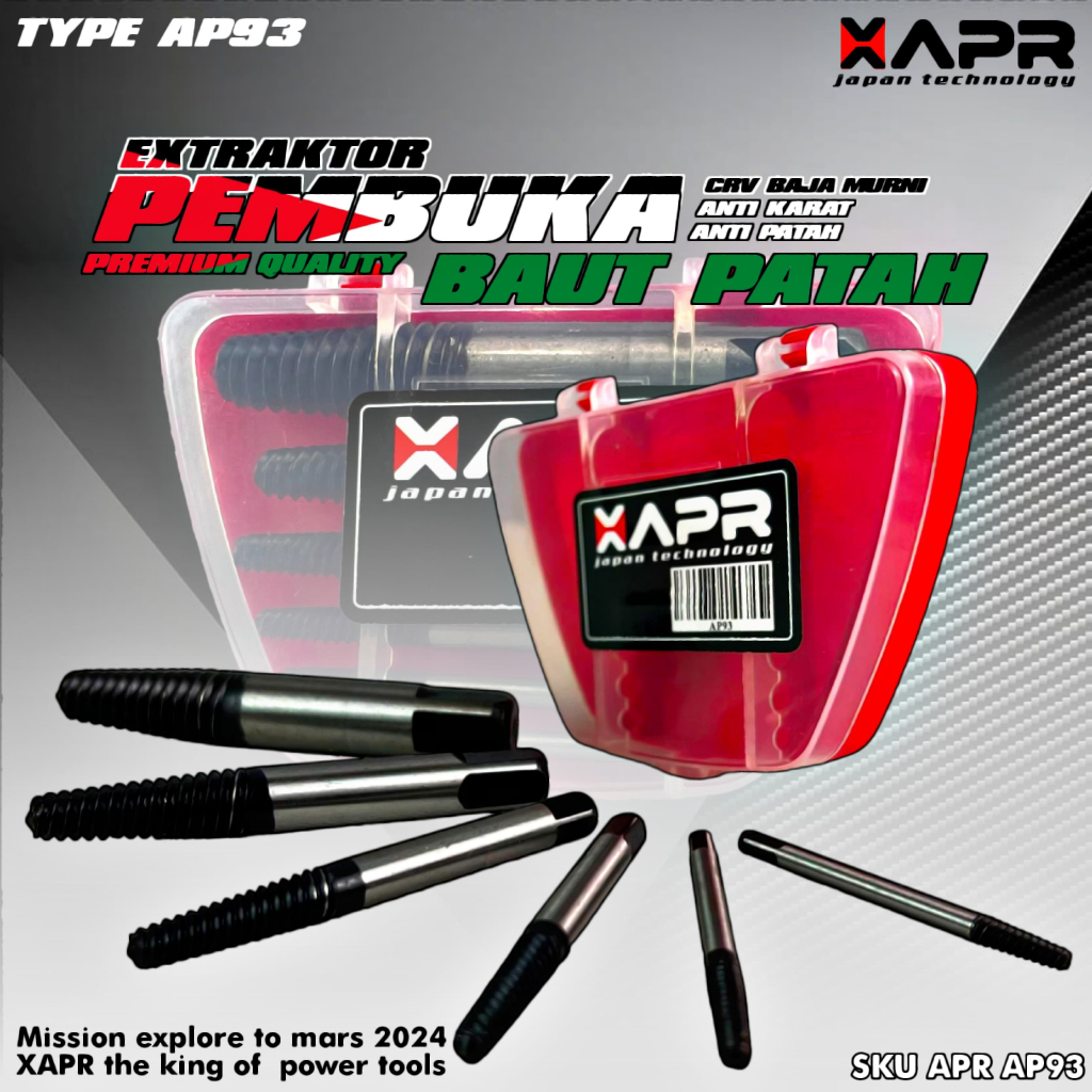 APR ORIGINAL AP94 Pembuka Baut Patah Set Tap Drat Metrik Hand Tap Set 5pcs Alat Pembuat Drat