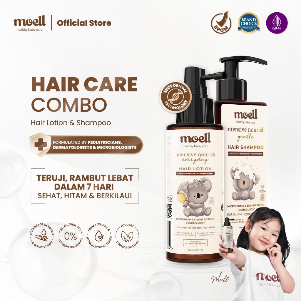 Moell Hair Care Hair Lotion 100ml & Shampoo 185gr - Skincare Anak Formulasi Dokter Microbiome Teknol