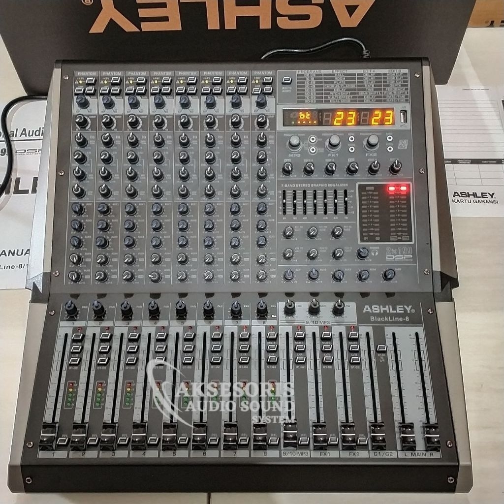 Mixer ASHLEY Black Line 8 Chanel Efek Digital Reverb Dobel Efek, Equaliser
