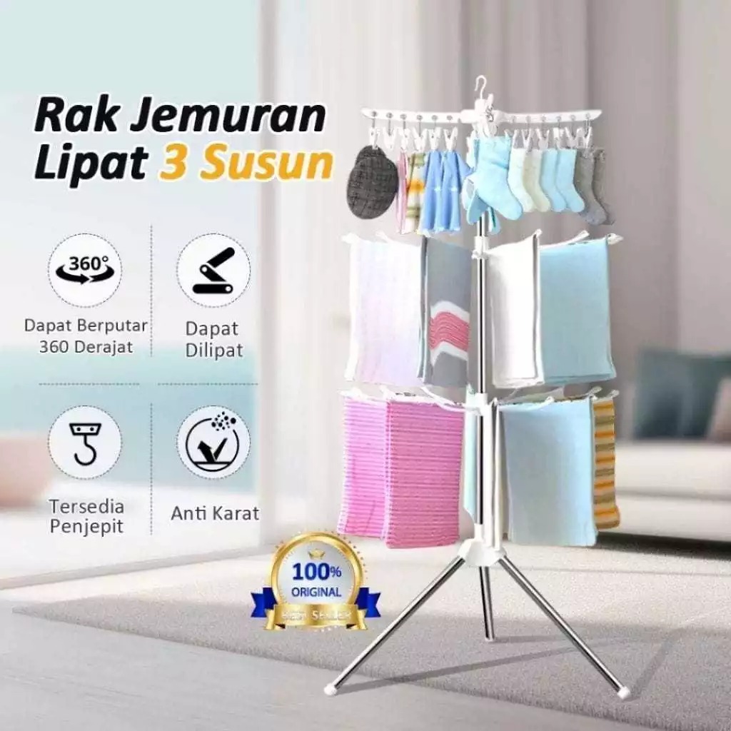 UnikOfficial - Rak Jemuran Menara Lipat + Packing Bobble Warp / Jemuran Menara Bayi Lipat Stainless 