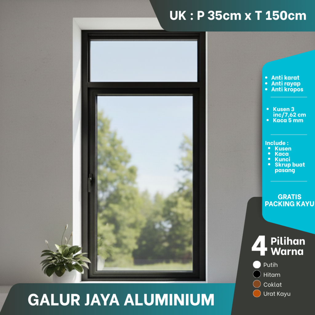 JENDELA ALUMINIUM KACA MATI VENTILASI UK T 150 x P 35 BAHAN ALEXINDO