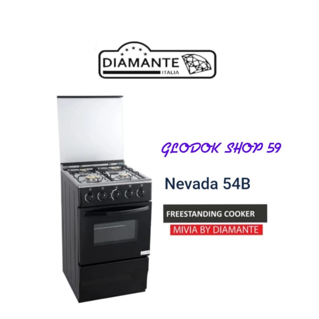 Kompor Freestanding Mivia by Diamante Nevada 54B 4 Burner Black New