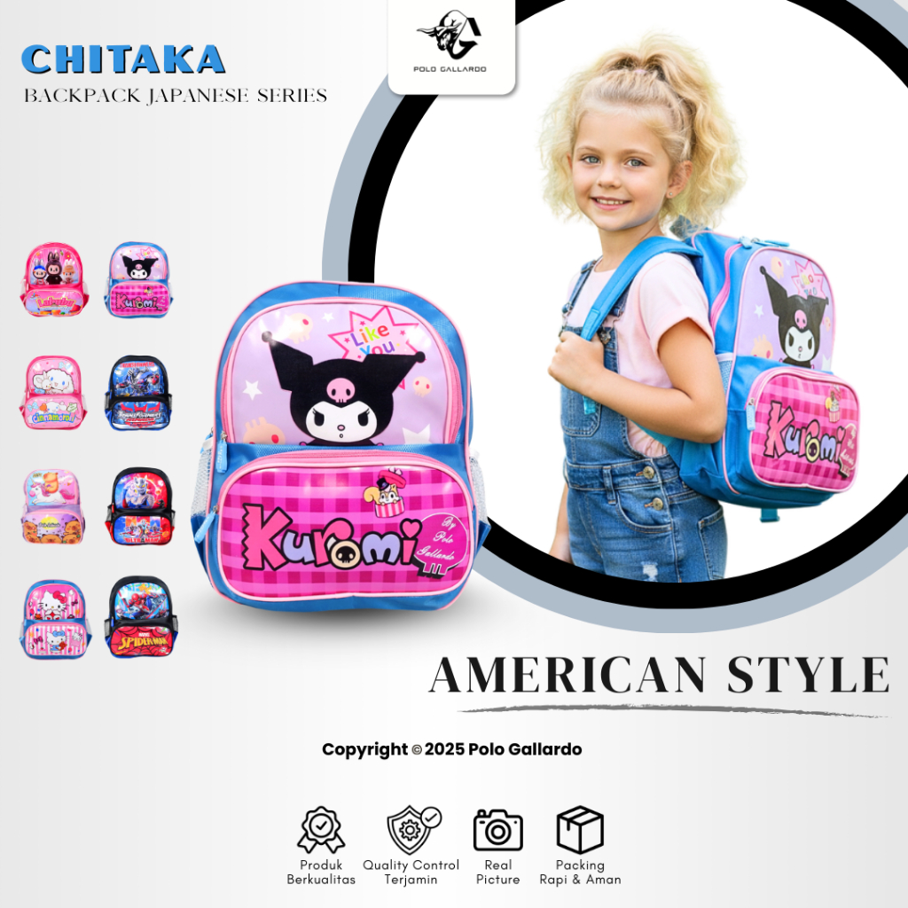 Tas Sekolah TK SD Anak Perempuan Laki-laki Polo Gallardo BPR24 Ransel Jepang Motif Backpack Prada