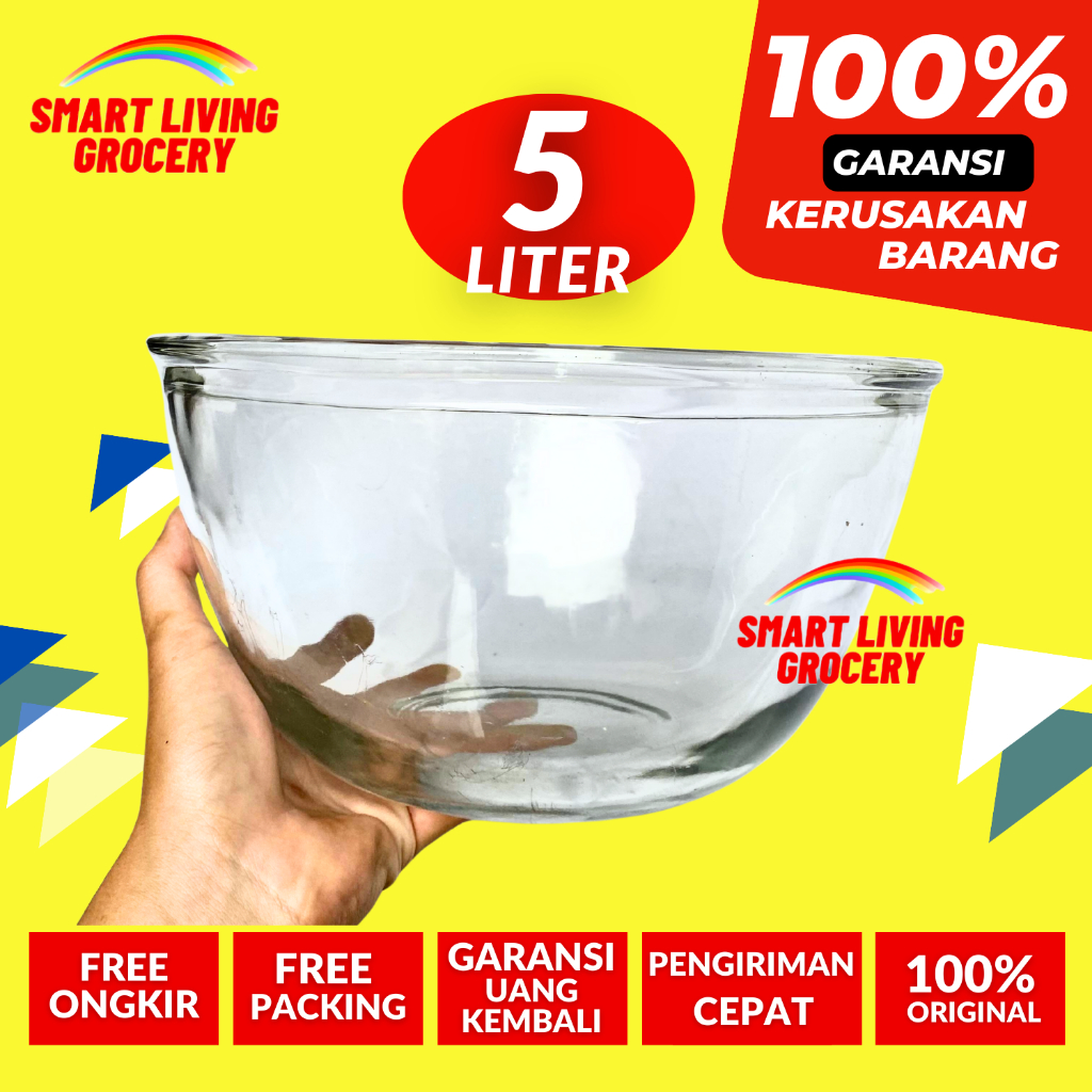 MANGKOK MIXING BOWL KACA 5 L JUMBO TEBAL 5 LITER MANGKOK MIXING BOWL KACA JUMBO BESAR KECIL TEBAL BE