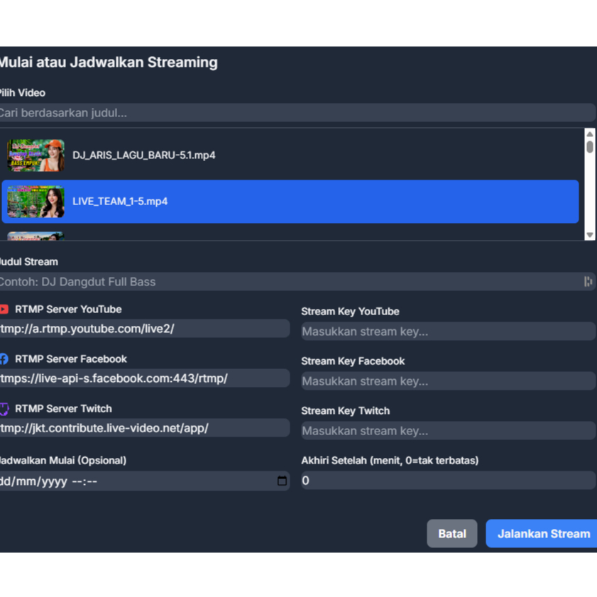 Website Multi Live Streaming Loop Youtube + Facebook + Twitch + RDP Non Stop 24 Jam 1 Bulan Penuh Bi