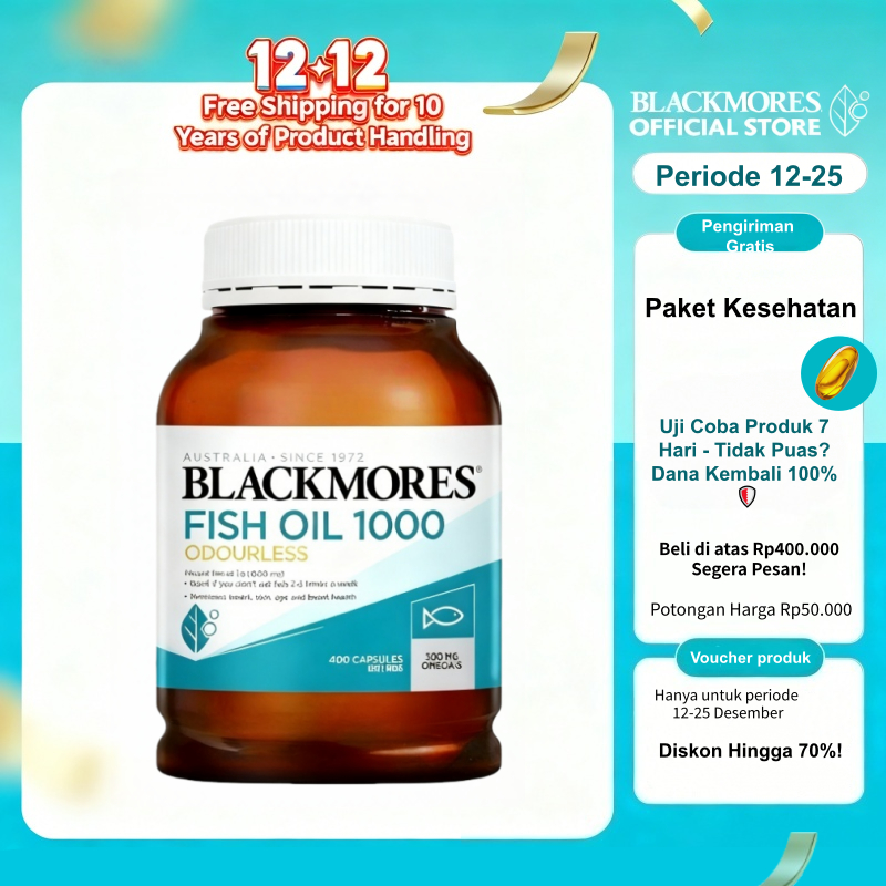 Blackmores Omega-3 Fish Oil 1000mg Odourless 400 Kapsul