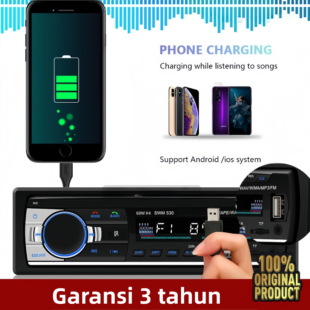 Single Din Head Unit Tape Mobil Multifungsi Bluetooth [ORIGINAL 100%] Audio JSD520/530 (BISA CAS HP)
