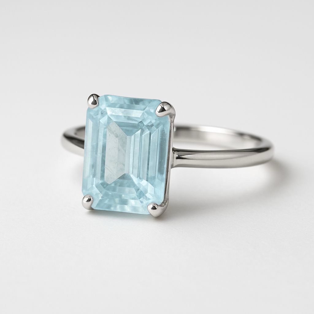 Cincin perak aquamarine natural asli