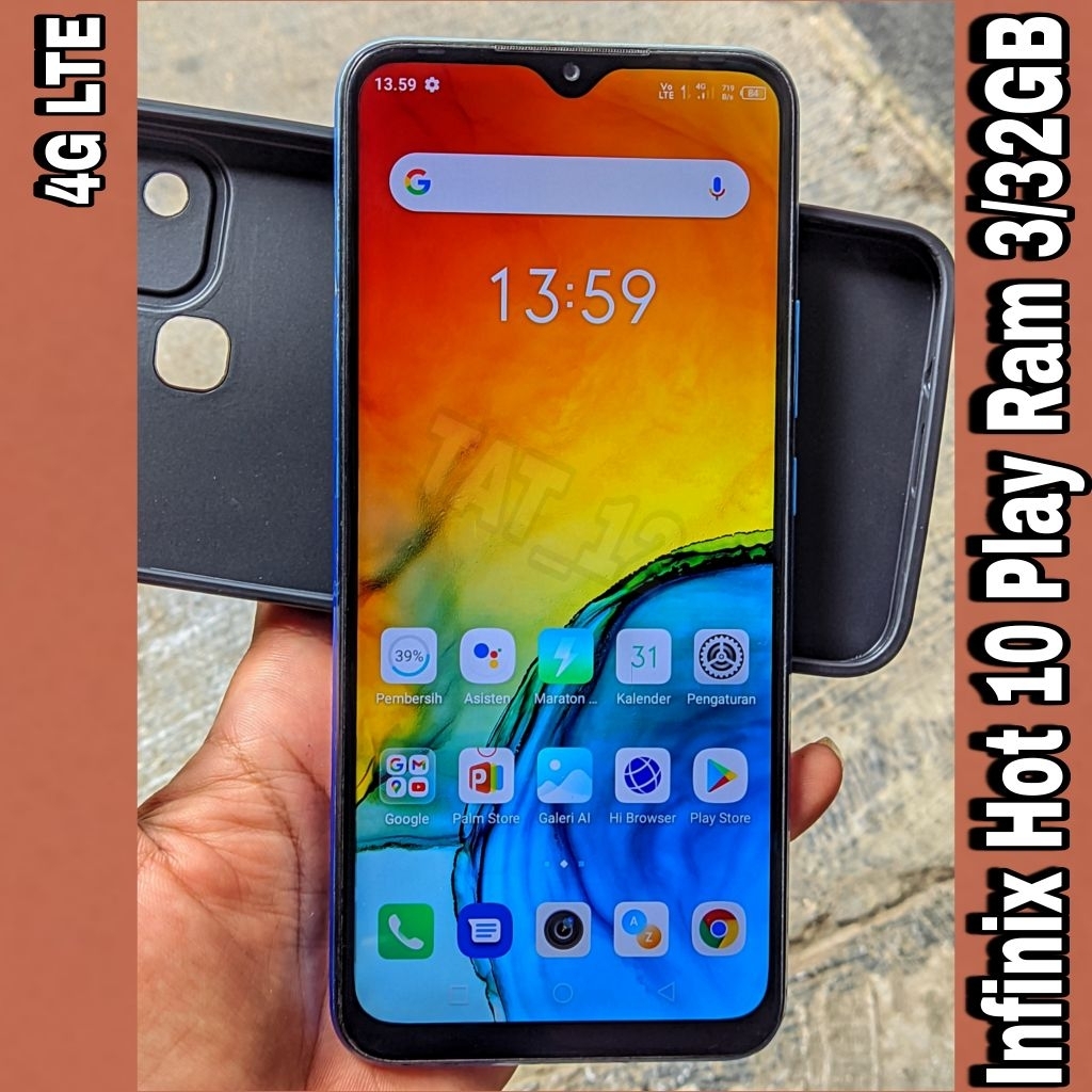 Infinix hot 10 Play Ram 3GB Internal 32GB Sinyal 4G (LTE) Second Original Resmi Siap Pakai Normal Be