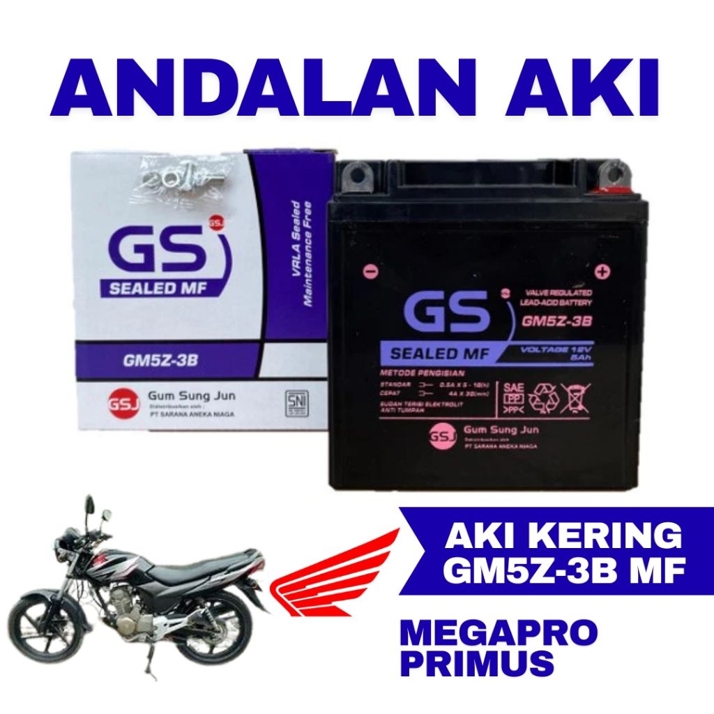 Aki Motor Honda Megapro Primus GM5Z3B Aki Kering Accu Kering MF