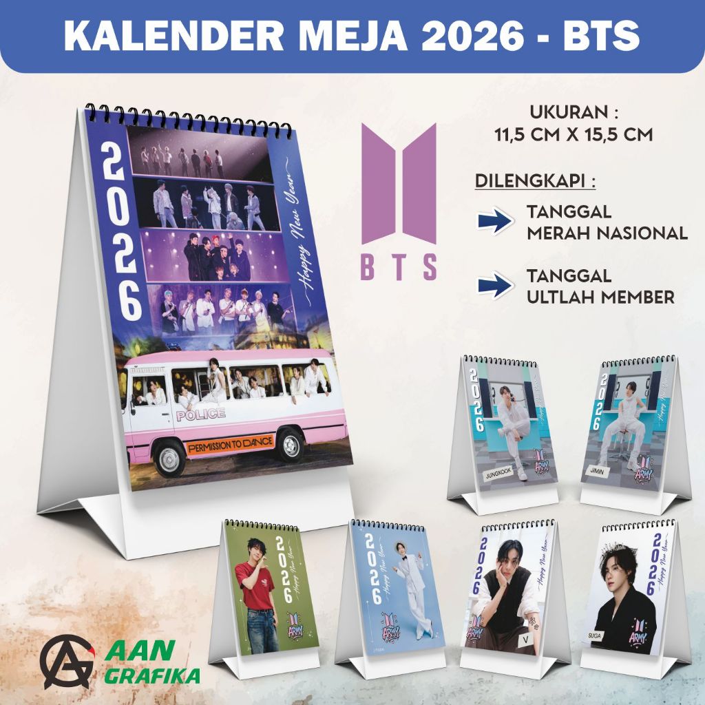 KALENDER MEJA 2026 - KPOP BTS Member - Kalender Murah