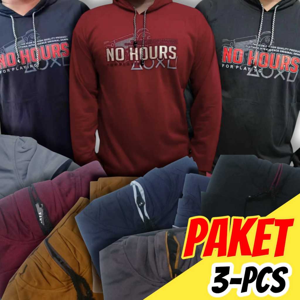 KAOS HOODIE PRIA LENGAN PANJANG PAKET 3 PCS