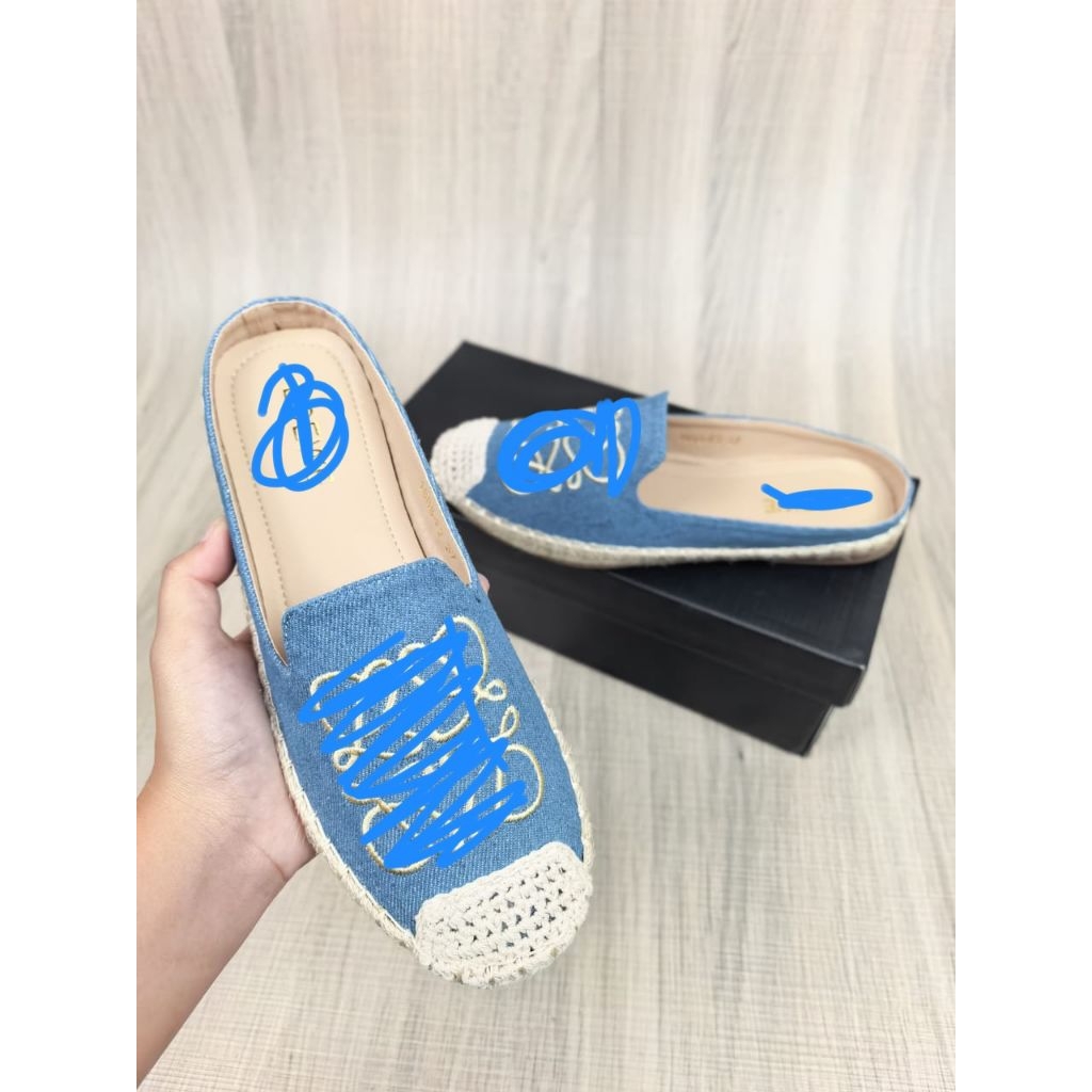 Sepatu Sandal Wanita Ks1688F2 Espadrille Mules Bahan Kanvas Premium Size 35-41 imclude box Ready 3 W