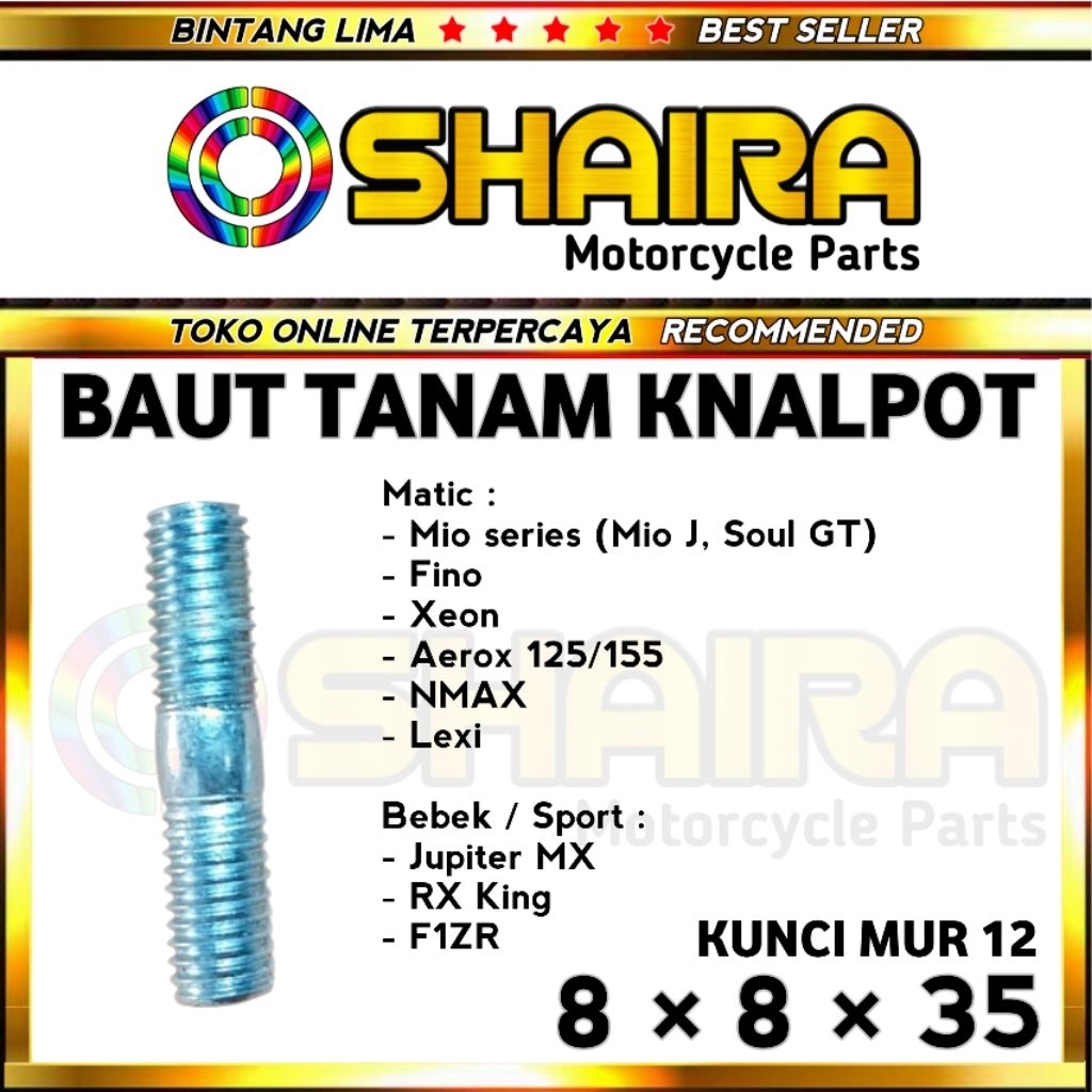 BAUT TANAM KNALPOT 8 × 8 × 35 / BAUT TANAM KNALPOT M8 KUNCI 12 / MIO / FINO / RXK / XEON / NMAX / BA