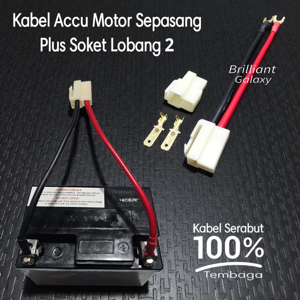 Kabel Accu Aki Accu Motor Sepasang Plus Soket Lobang 2