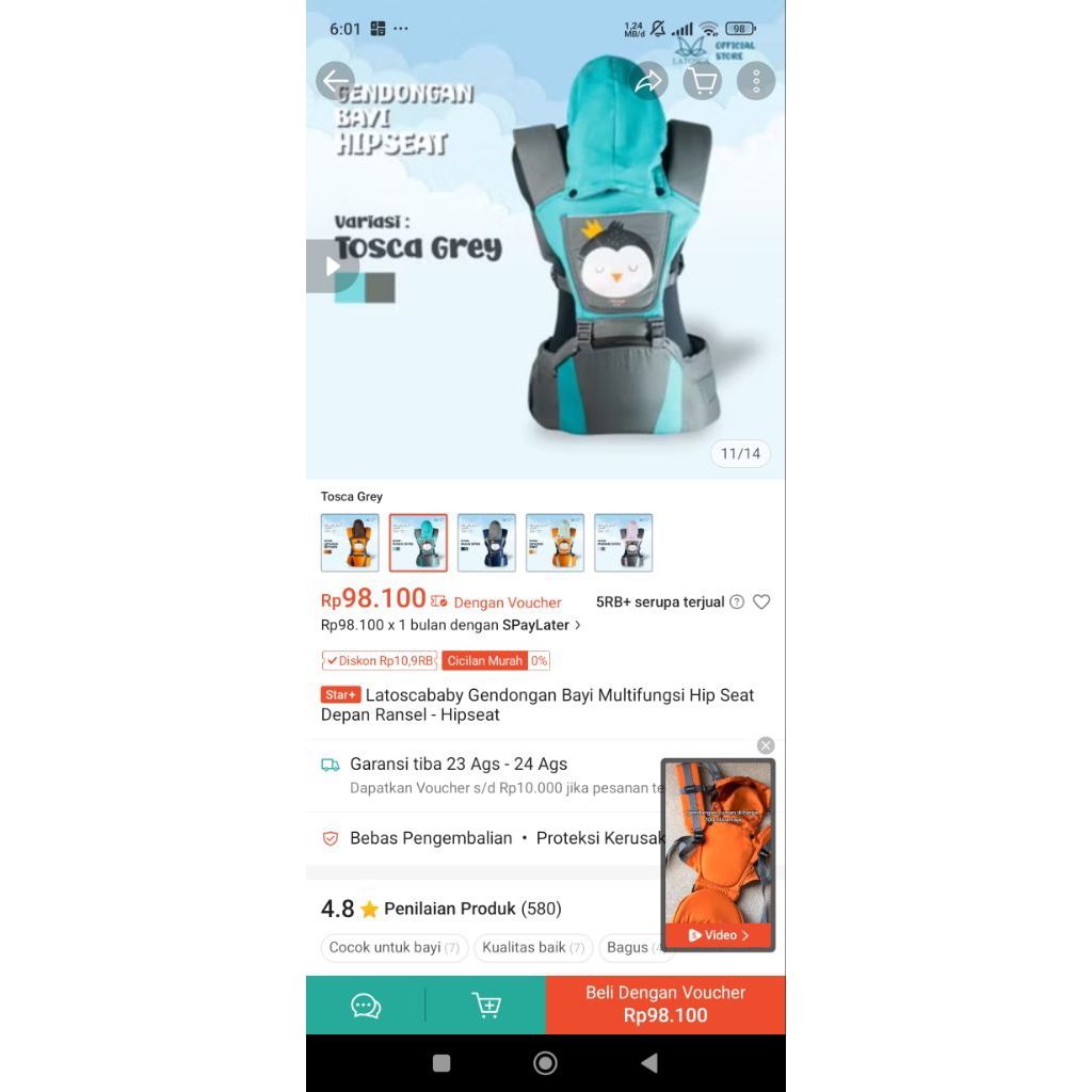 Gendongan bayi hipseat dudukan depan