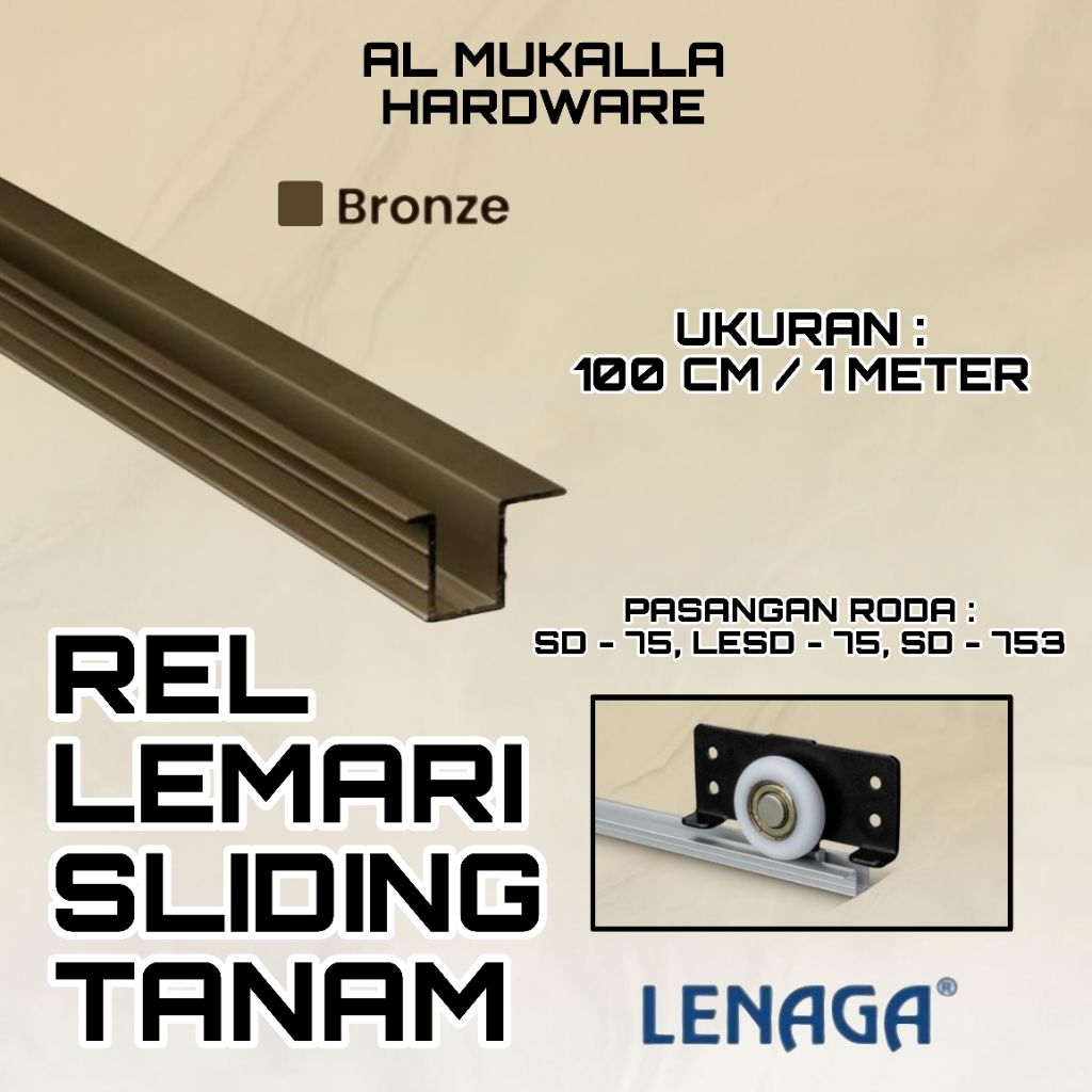 Rel Pintu Lemari Geser Sliding LAS 75 LENAGA [ 100 CM ] | Rel Tanam Aluminium | Rel Pasangan Roda SD