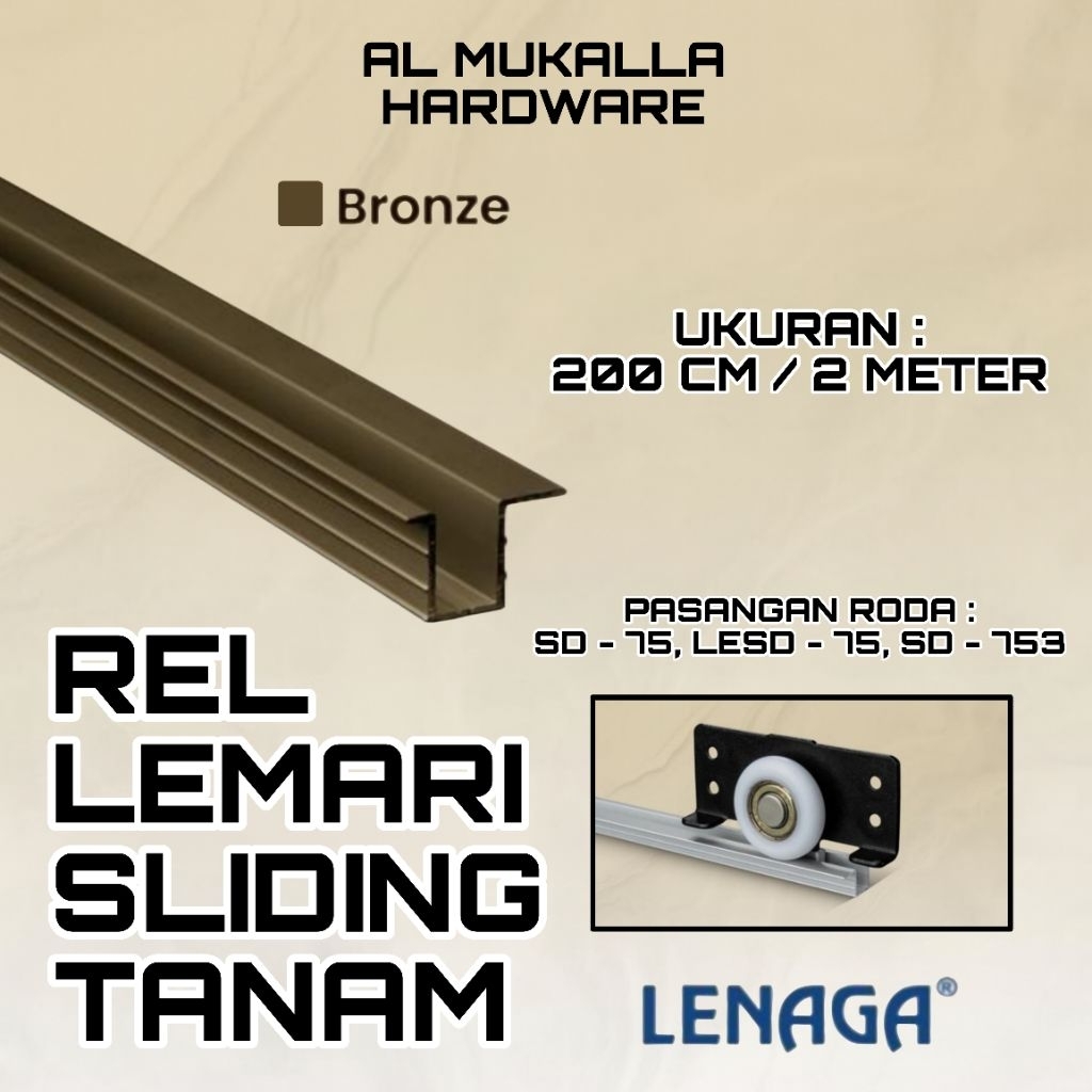 Rel Pintu Lemari Geser Sliding LAS 75 LENAGA [ 200 CM ] | Rel Tanam Aluminium | Rel Pasangan Roda SD