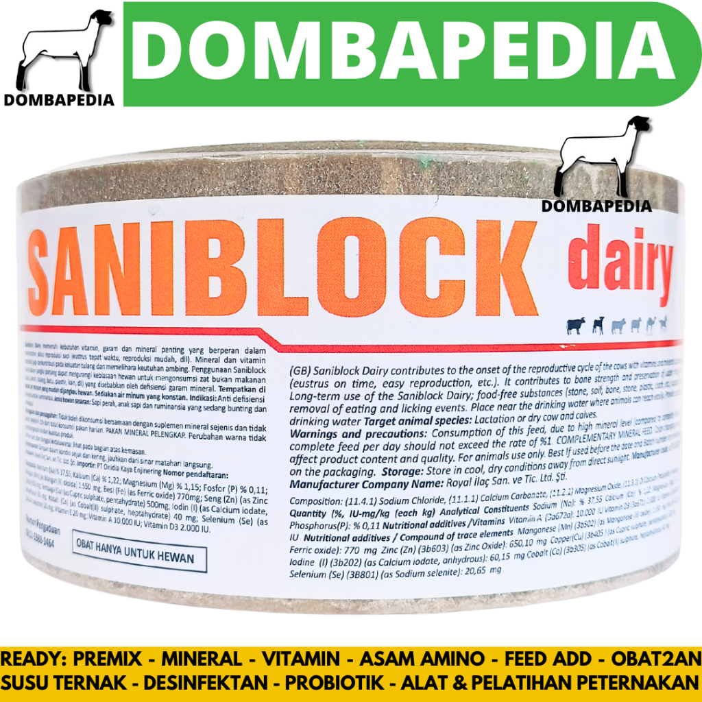 MINERAL BLOK SANIBLOCK DAIRY 3 KG - MINERAL BLOK KAMBING PERAH - MINERAL BLOK SAPI PERAH - MINERAL B