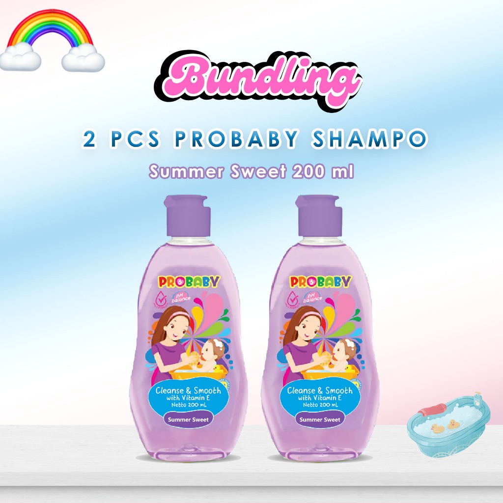 2 PCS Probaby Shampo Bayi Summer Sweet 200ml Cleanse & Smooth dengan Vitamin E untuk Rambut Halus