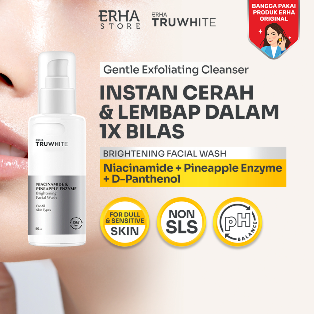 ERHA Truwhite Brightening Facial Wash 90 ml with Niacinamide & Pineapple Enzyme - Face Wash / Sabun 