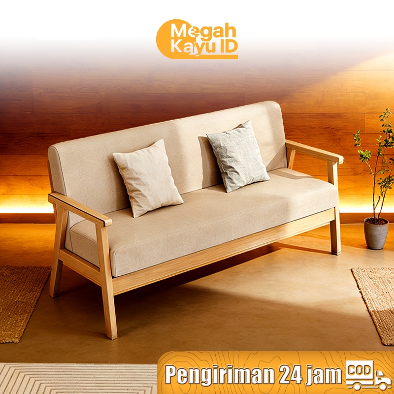 Sofa minimalis Kursi ruang tamu 1/2/3 Seater Fabric Kayu kokoh keluarga Kenyamanan ruang kecil