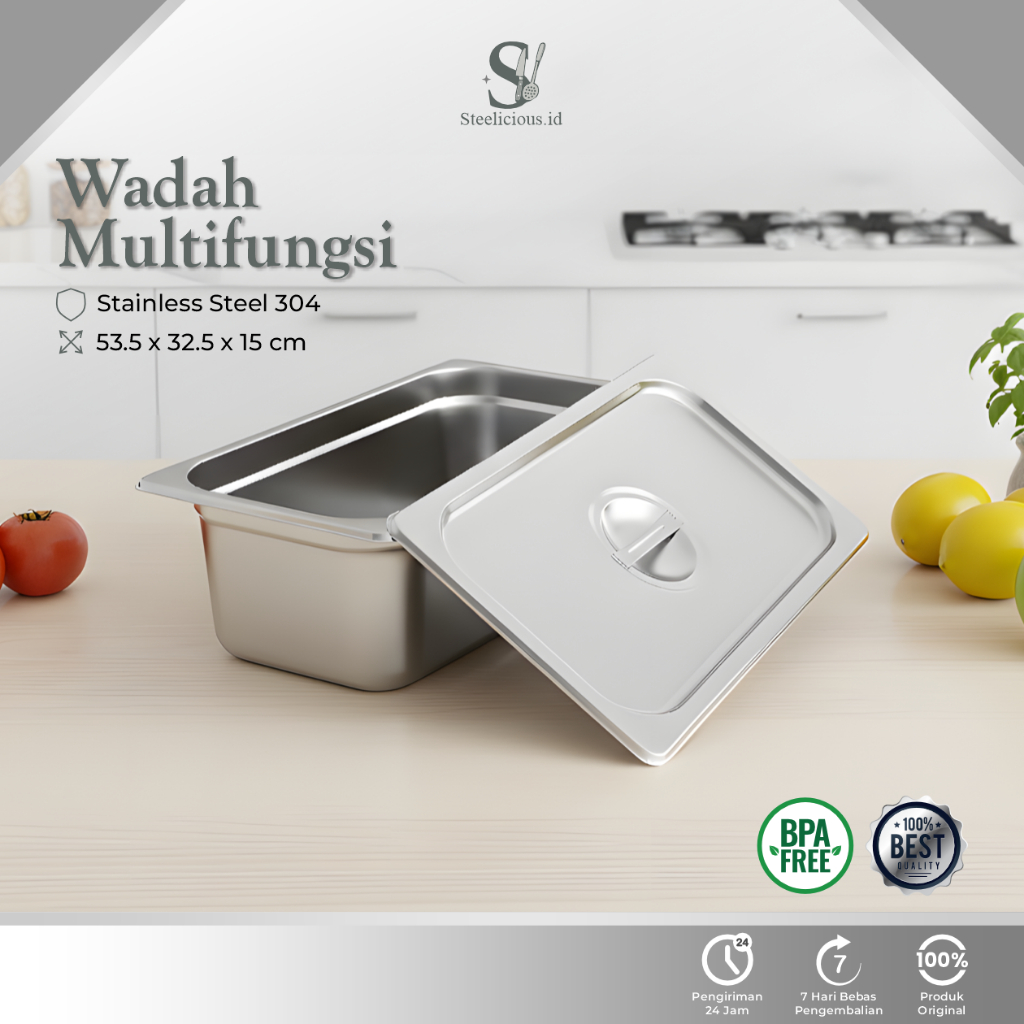 Steelicious.id Wadah Stainless Steel Bertutup Wadah Sayur Tutup Wadah Makanan dan Lauk Stainless TR3
