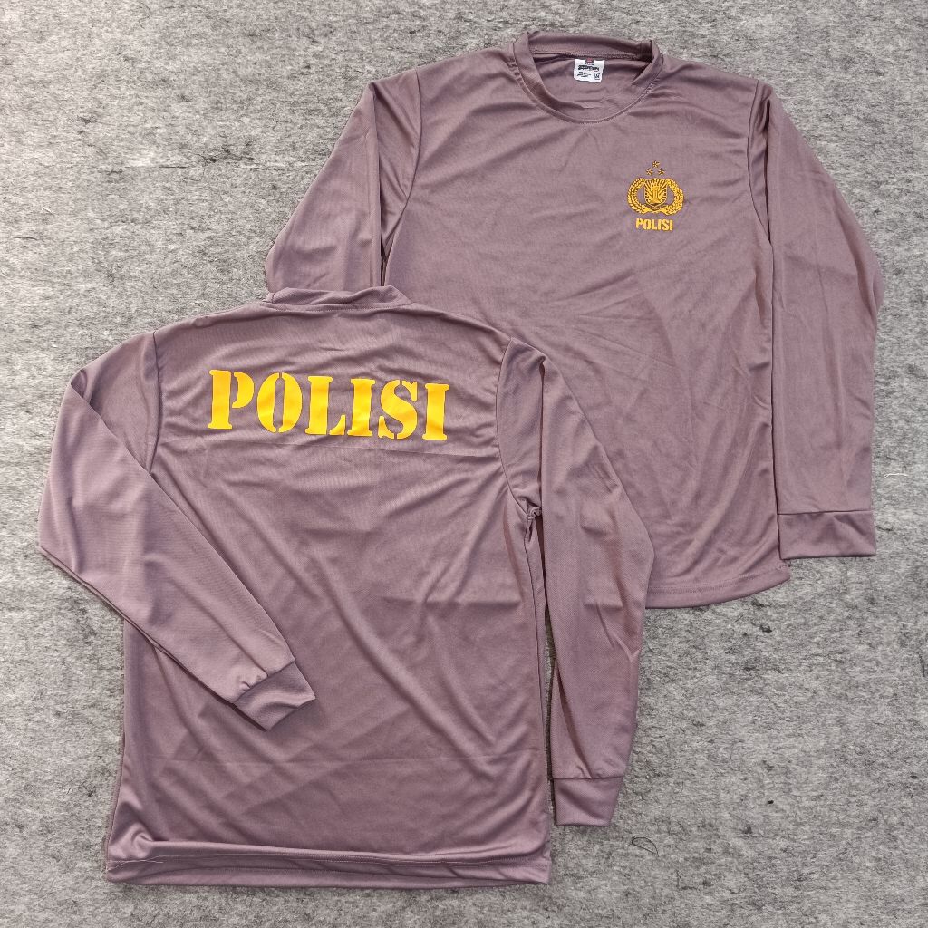 Kaos Coklat Polisi Panjang Bahan Jersey Dryfit / Kaos Coklat Polisi Panjang / Kaos Polisi Panjang