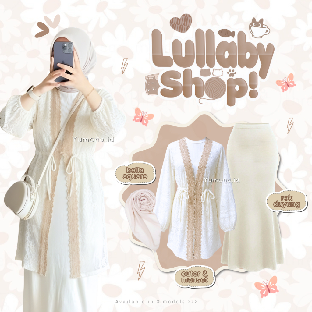 Lullaby One Set Lebaran 2026 (Outer Brokat, Rok, Celana, Inner) 1 Set Ootd Kondangan Wanita - Z116