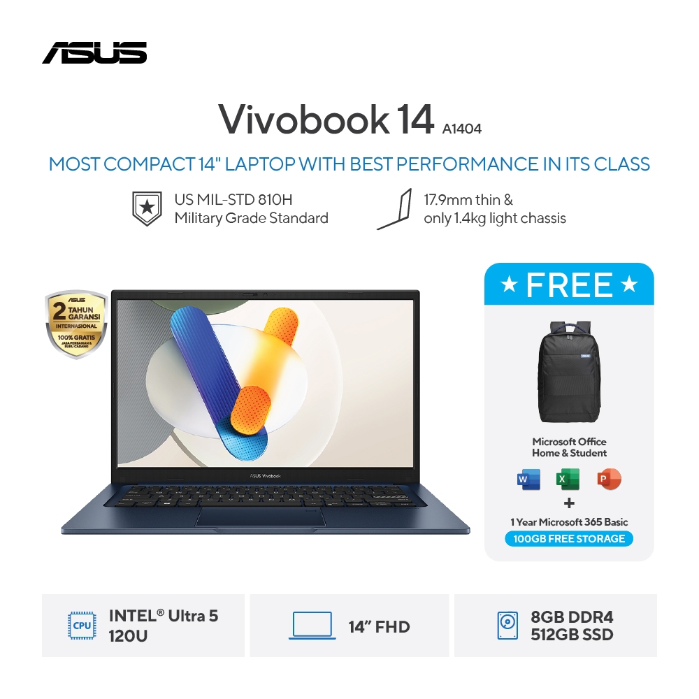 [FREE MOUSE] ASUS Vivobook 14 A1404VAP-VIPS5851M - Quiet Blue [Intel Core 5 Processor 120U / Intel G