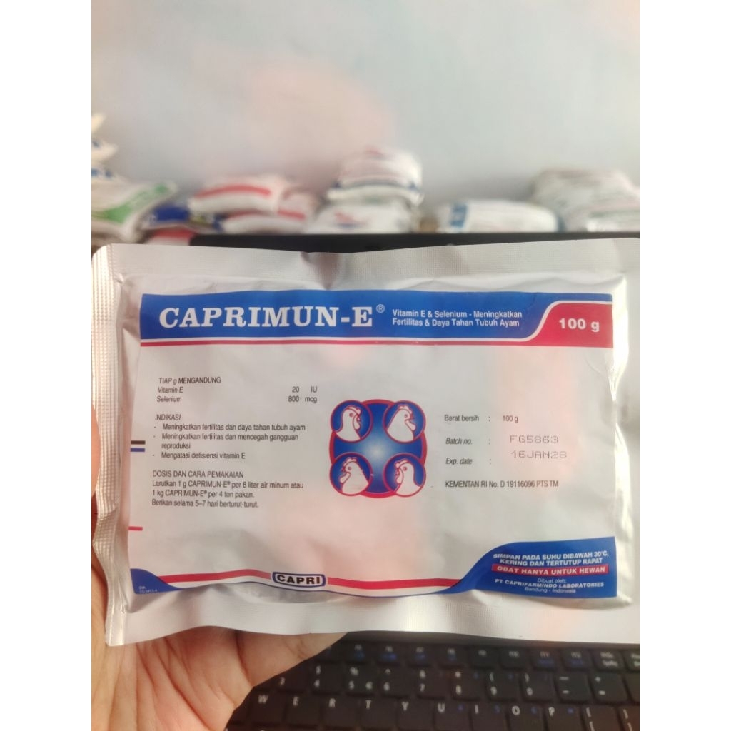 CAPRIMUN-E 100Gram Vitamin E & Selenium-Meningkatkan Fertilitas&Daya Tahan Tubuh Ayam