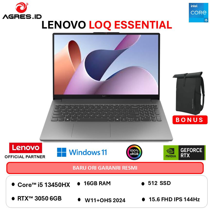 LENOVO LOQ ESSENTIAL 15IAX9E I5 12450HX RTX3050 6GB - RAM 16GB 512GB W11+OHS 15.6FHD 144HZ - EHID