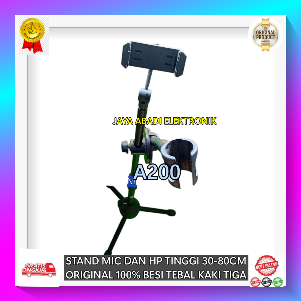 A200 ACCECORIES HOLDER STAND HP DAN MIC 2IN H75 STAND MIC PENDEK KAKI TIGA 46 - 81 CM ORI 100% HOLDE