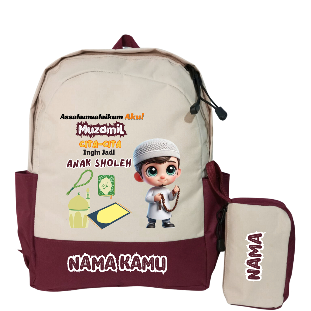 Sheku Tas Anak Karakter Anak Sholeh Untuk TK-SD Gratis Request Nama + Cita-cita Buah Hati