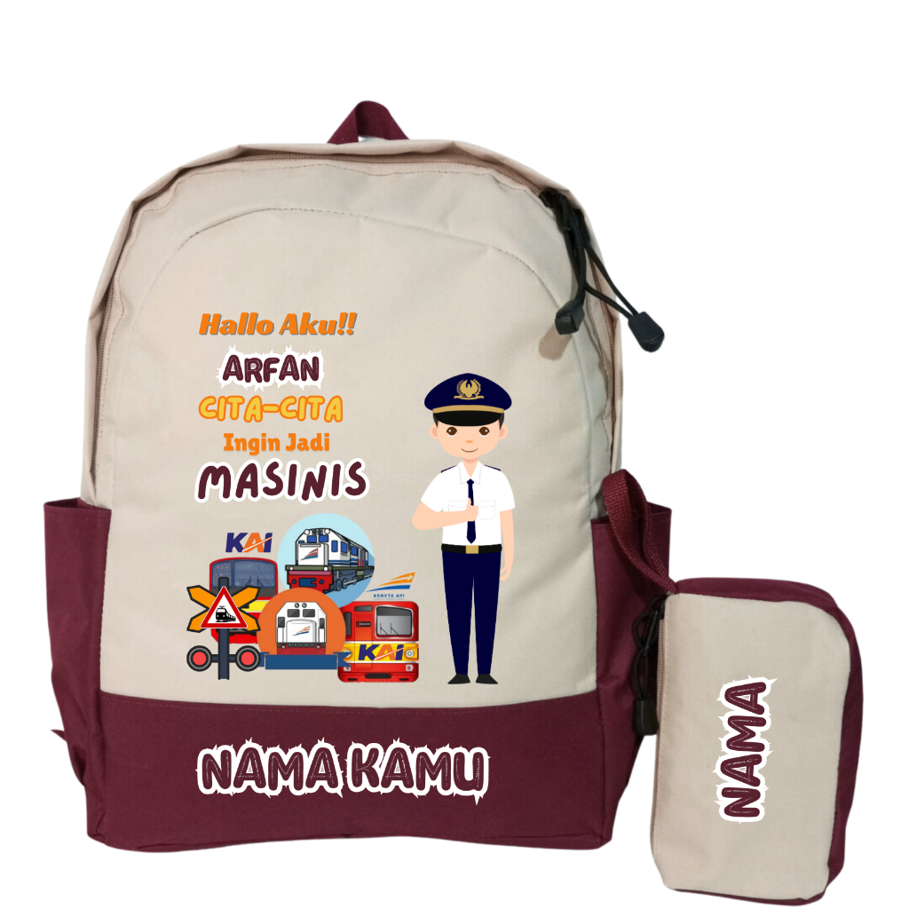 Sheku Tas Anak Karakter Masinis Untuk TK-SD Gratis Request Nama + Cita-cita Buah Hati