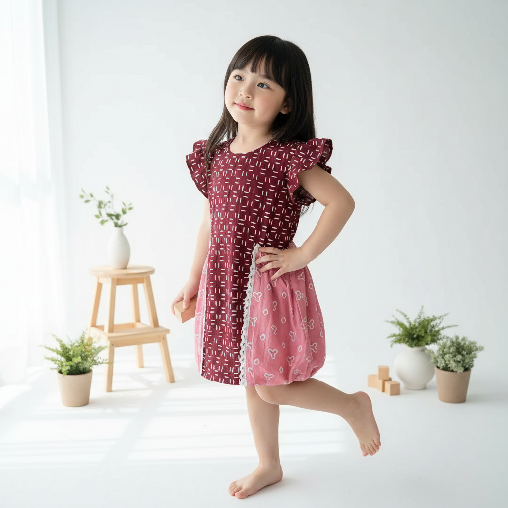 Delova Kids - RANIA DRESS Anak Batik Balon Bahan Kain Katun Premium Outfit Kekinian Fashion Stylish 