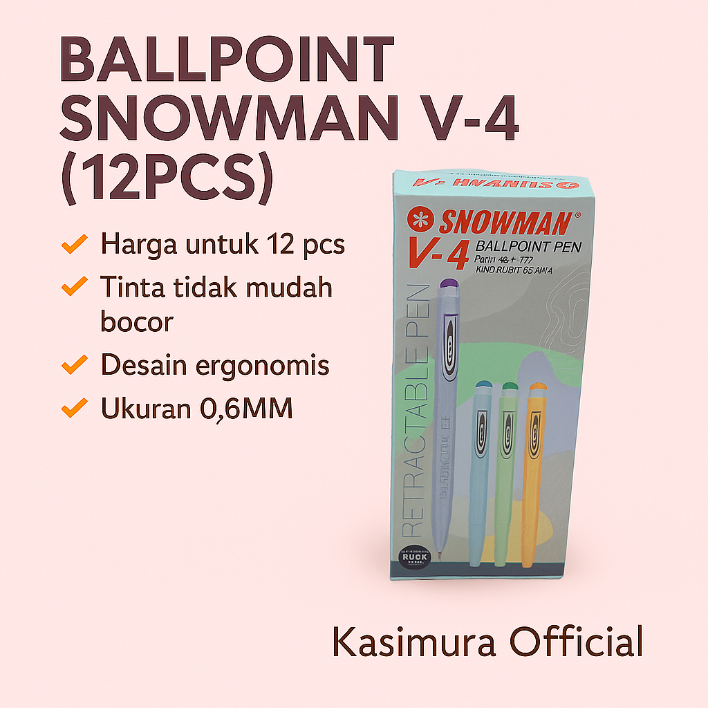 (12 PCS) Bolpen Snowman V-4 0.6mm / Ballpoint Snowman V-4 / Pen Snowman V-4