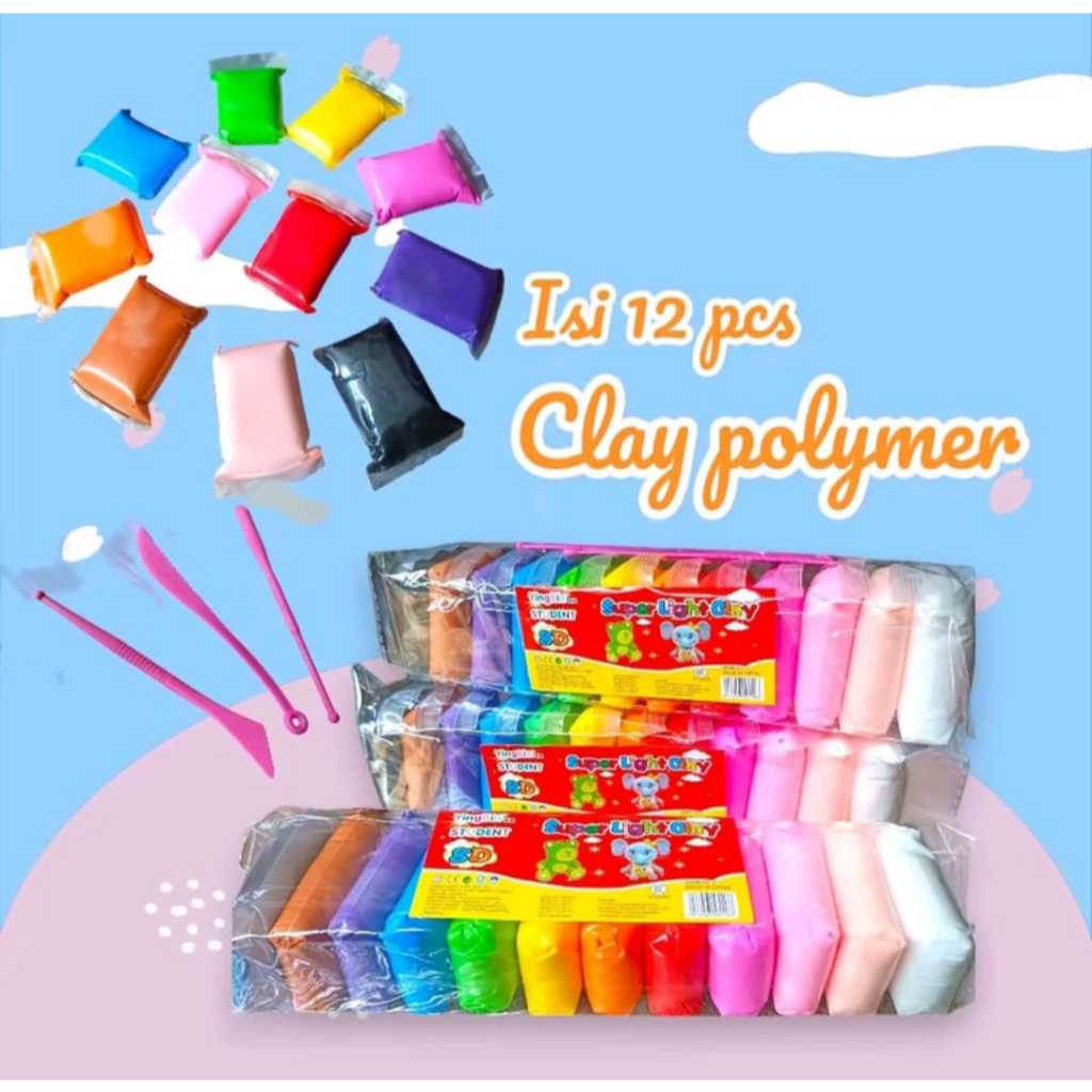 (RDM) Clay Mainan Anak Mainan Malem Slime Squishy Lilin Isi 12pcs Belajar Rumah