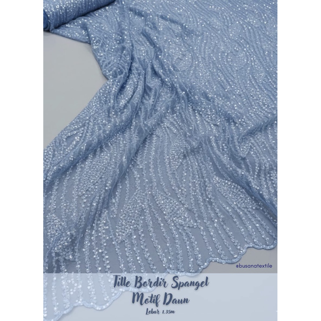 •Kain Tile Motif Spangel Motif Daun Bordir Bintang-Bahan Kebaya & Dress Pesta Mewah//Lebar 1.35m•