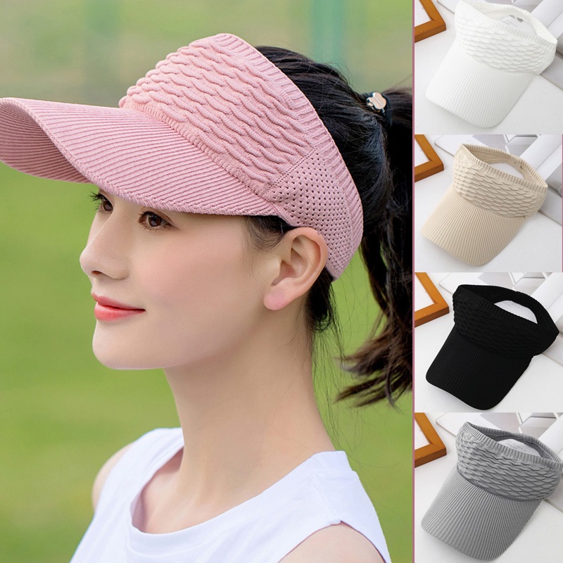 Topi Wanita Golf Senam Untuk Hijab Topi Anti UV Korea Style Topi OlahragaTennis Rajut Katun Elastis