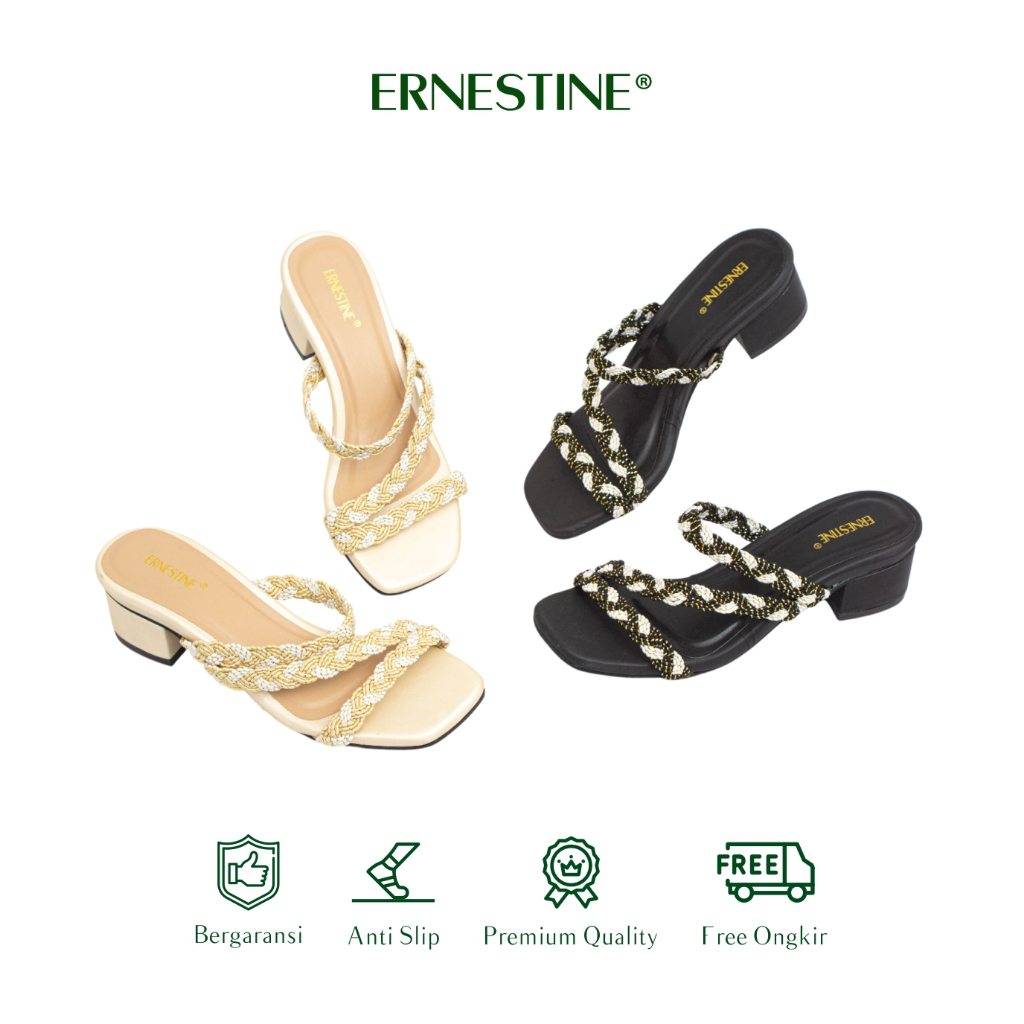 Ernestine Sandal Pesta wanita warna Black Ivory tinggi 4 cm  ER26