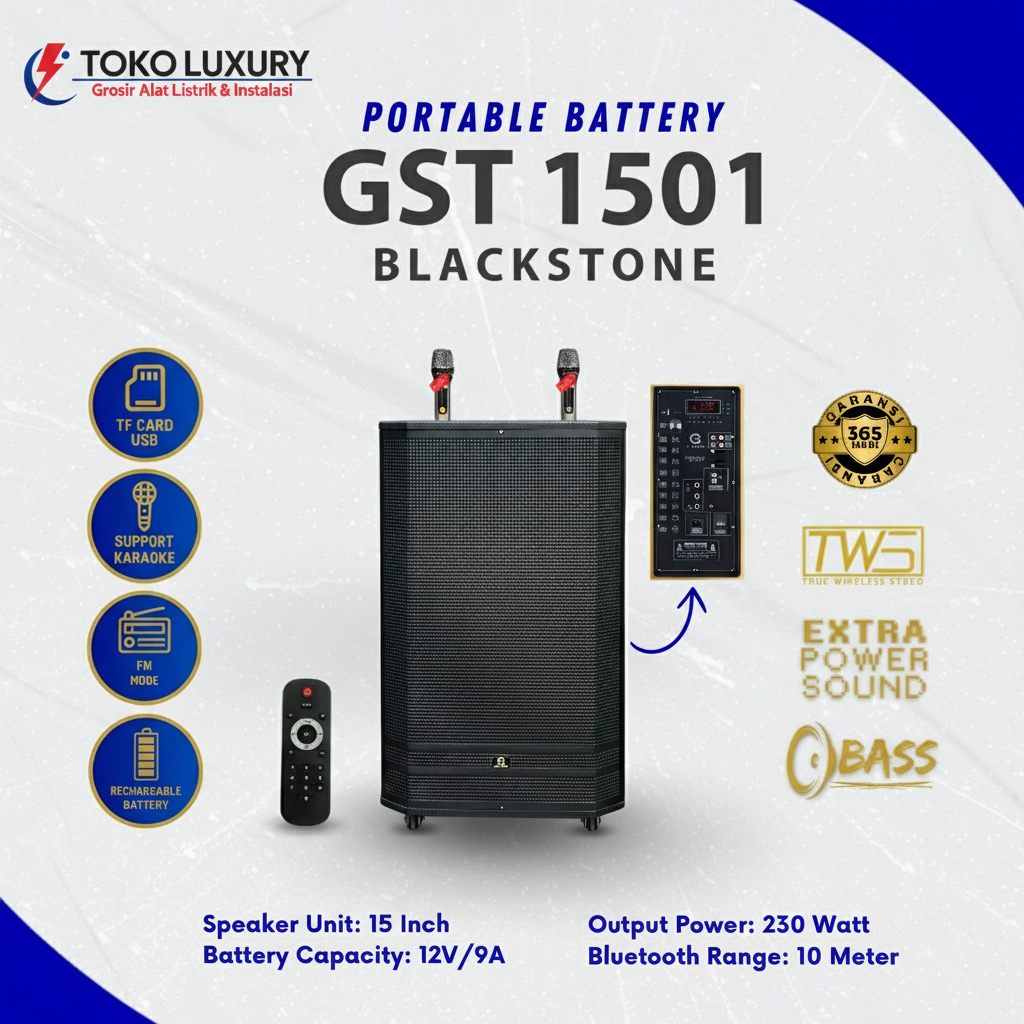 Speaker Portable / Speaker Blueetooth 15 Inch G-Power GST-1501 Lite/Pro/EQ/Blackstone Bass Bluetooth
