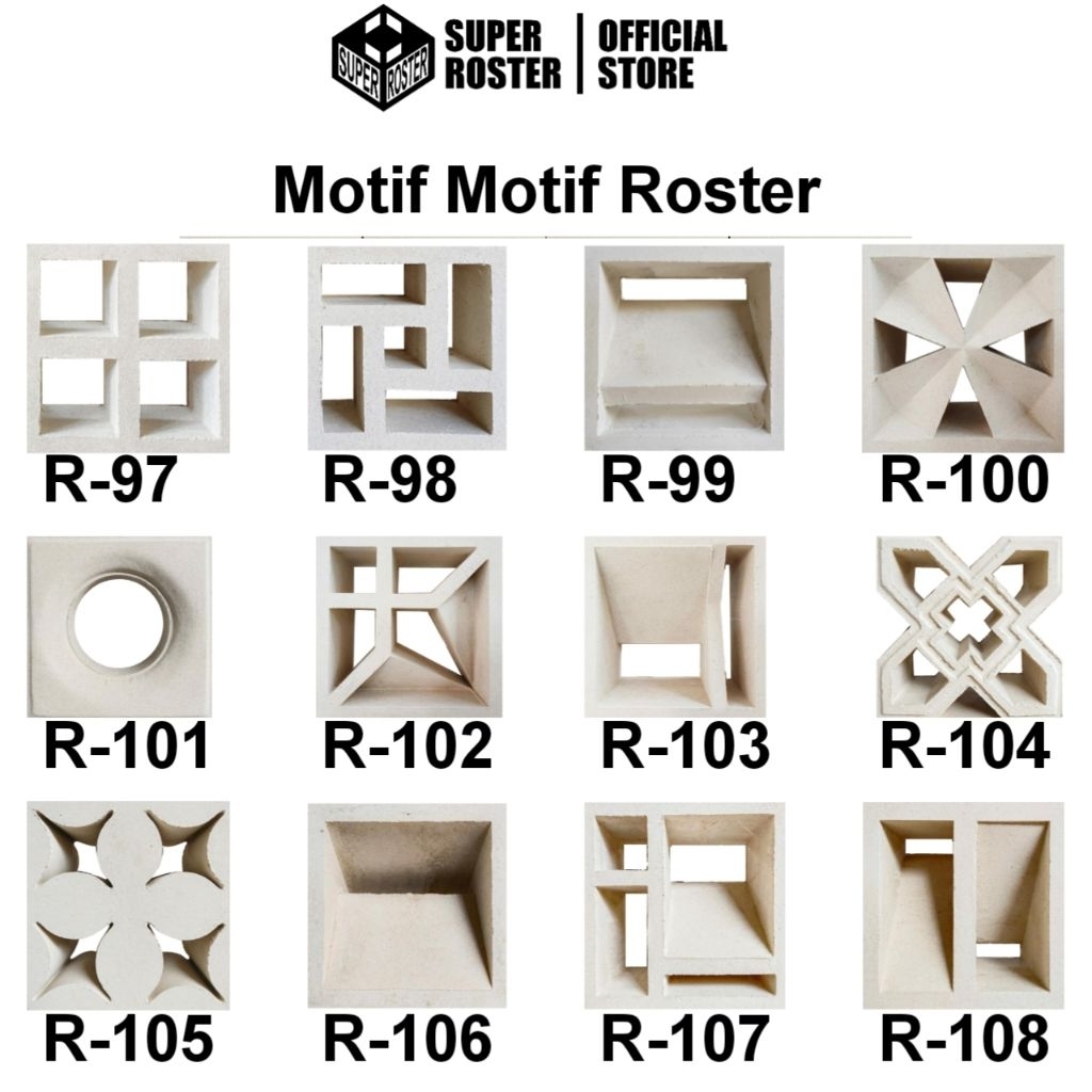 Roster Beton Lubang Angin Minimalis Ukuran 20 x 20 x 10 motif R-97 - R-108