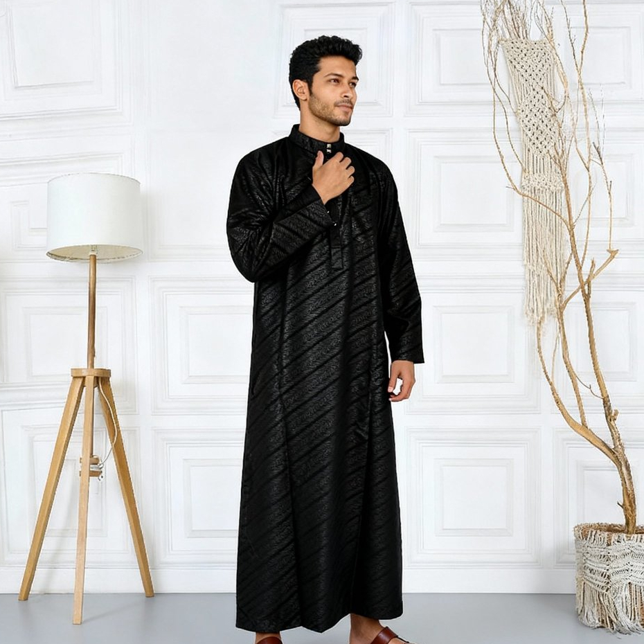 Gamis Pria Gamis Lengan Panjang Jubah Pria Dewasa Jubah Toyobo Embos (A)