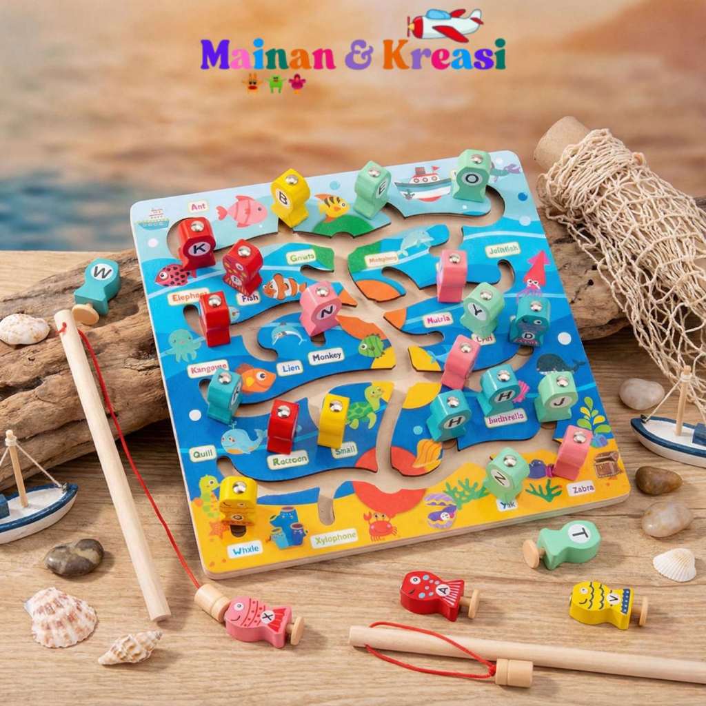 MK124 Mainan Pancingan Ikan Magnet Besar Kayu