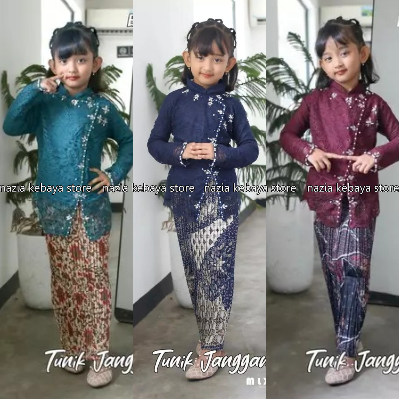 kebaya janggan anak / kebaya brokat Payet anak / kebaya brokat modern / kebaya Tunik janggan anak