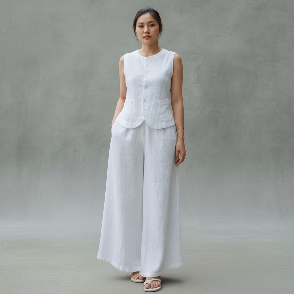 Setelan Vest Celana Kulot Linen Baju Santai Wanita Style Korea Palazzo