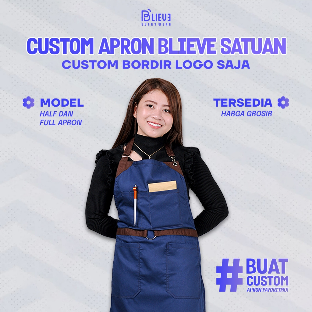 Custom Apron B`live Satuan (Custom bordir logo saja) Apron Kitchen Apron Barista Apron Chef