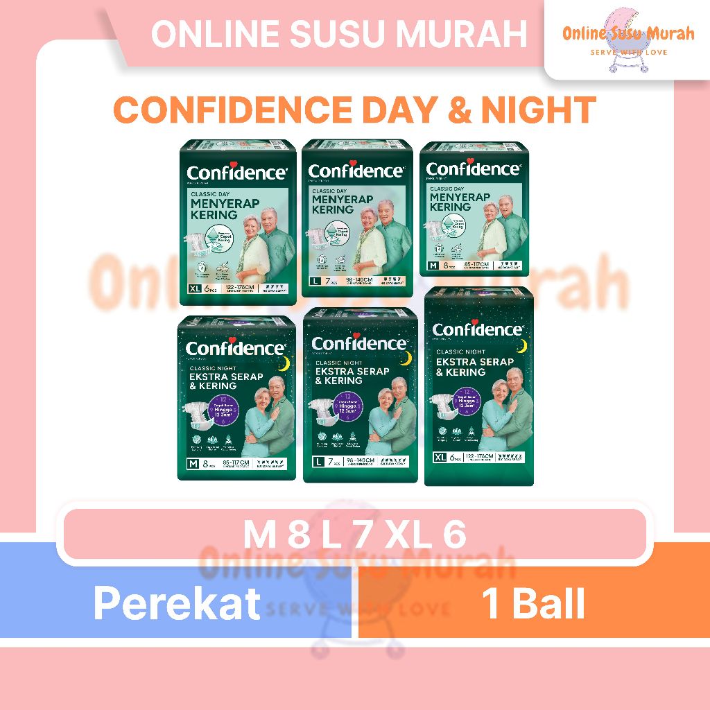 CONFIDENCE ADULT DIAPERS TAPE CLASSIC DAY NIGHT M8 L7 XL6 POPOK DEWASA PEREKAT M 8 L 7 XL 6 PPKS
