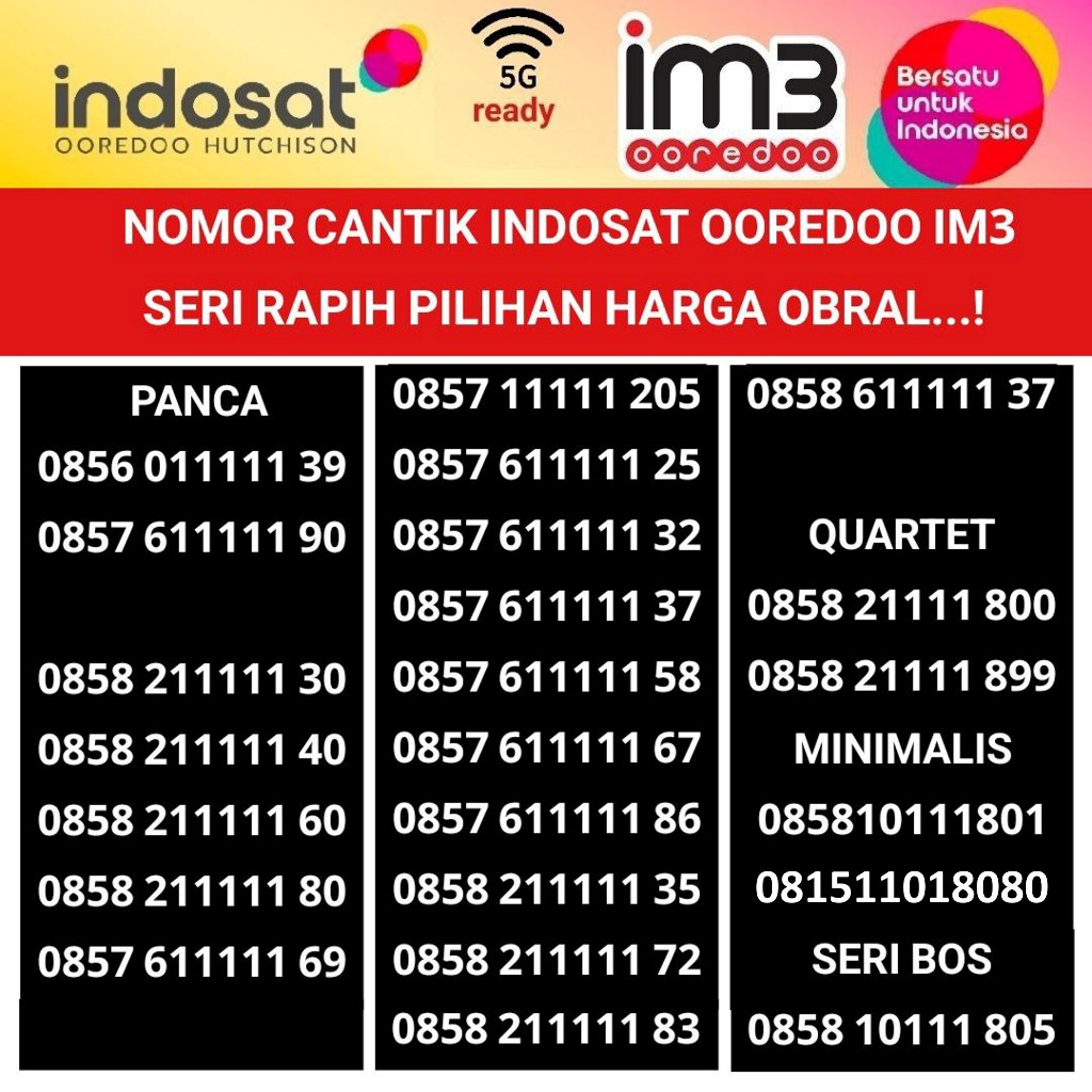 PROMO OBRAL SPESIAL IM3 Kartu Perdana Indosat Ooreedo Nomer Cantik 5G /4G